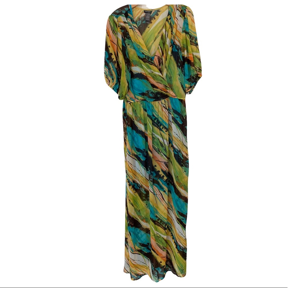 BISOU BISOU Maxi Long Mult Color Chiffon Dress Coordinating Slip Size 14